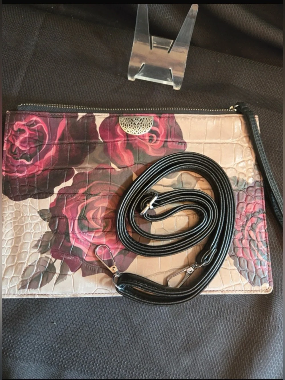 Brighton Chianti Painted Victoria Rose Croc-Embossed Leather Wristlet Clutch